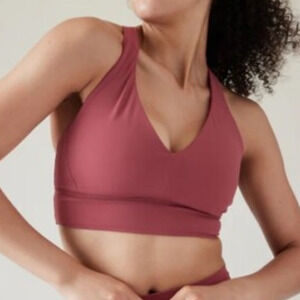 Athleta NWT Transcend Plunge Bra D-DD Berry Rose Size XS Removable Pads Stretch